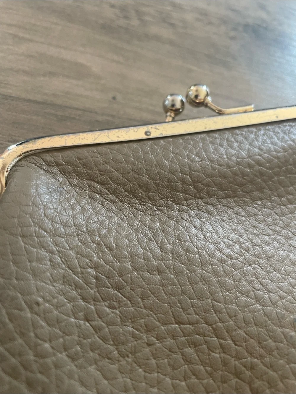 Dooney & Bourke Tan Pebbled Leather Kiss lock Clutch/change/Card wallet 6” X 6”